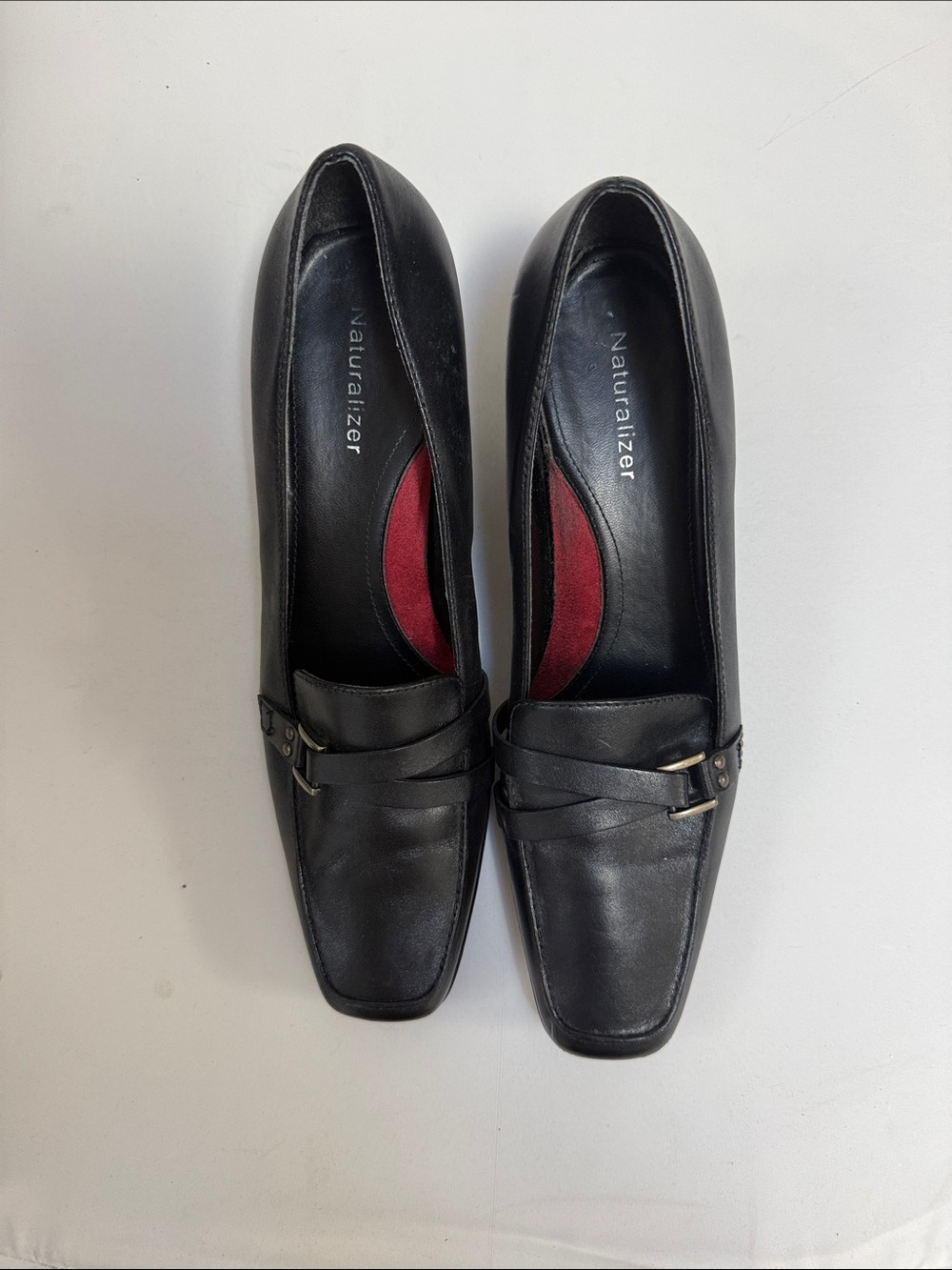 Naturalizer Black Leather Square-Toe Loafers with Subtle Buckle